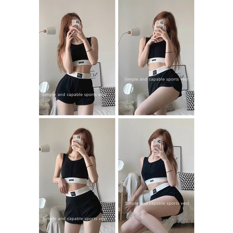 Bộ tập Gym Yoga nữ, Bộ tập thể thao đạp xe cotton quần đùi thoáng mát phong cách năng động