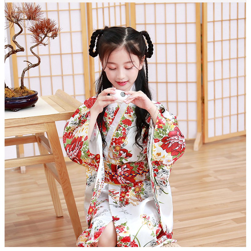 Áo kimono vải Satin mặc dịp lễ hội cho bé gái từ 19-32 kg