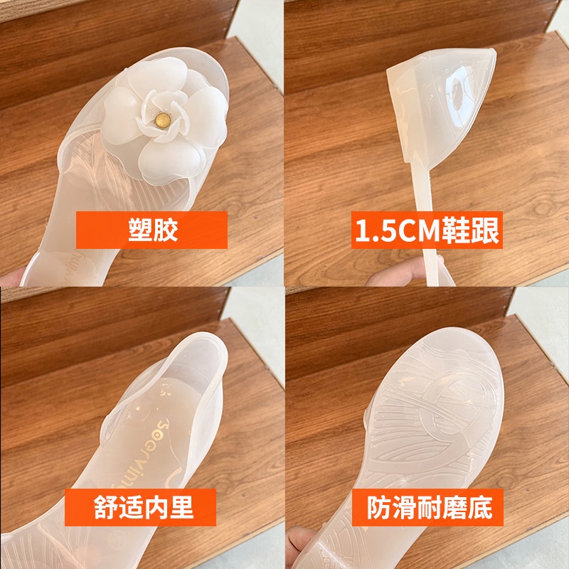 Giày Sandal Nhựa Dẻo Trong Suốt Hở Mũi Đế Bằng Đính Hoa Thời Trang Đi Biển Mùa Hè Cho Nữ