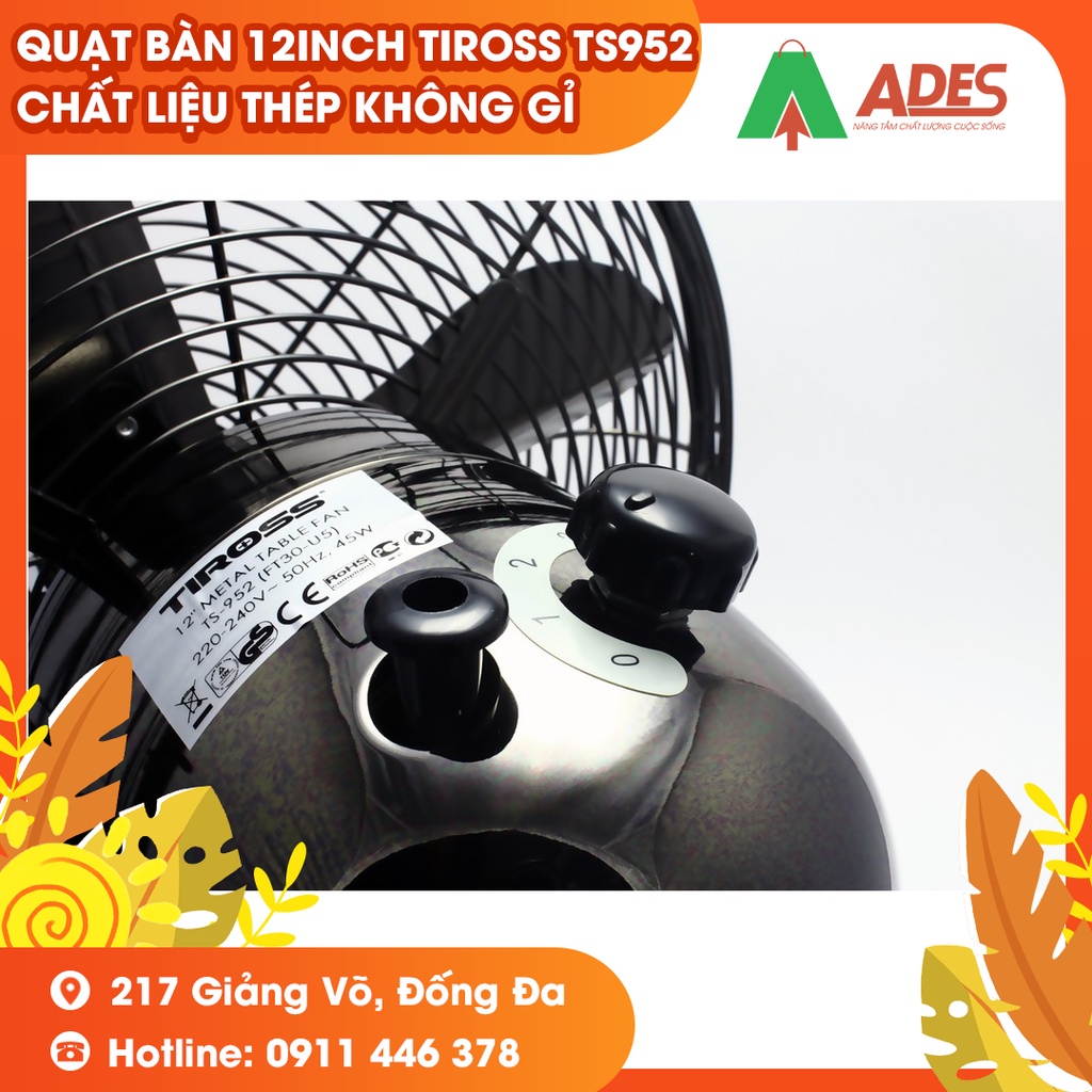 Quạt Bàn 12Inch TIROSS TS952 | Chất liệu thép không gỉ, sơn tĩnh điện