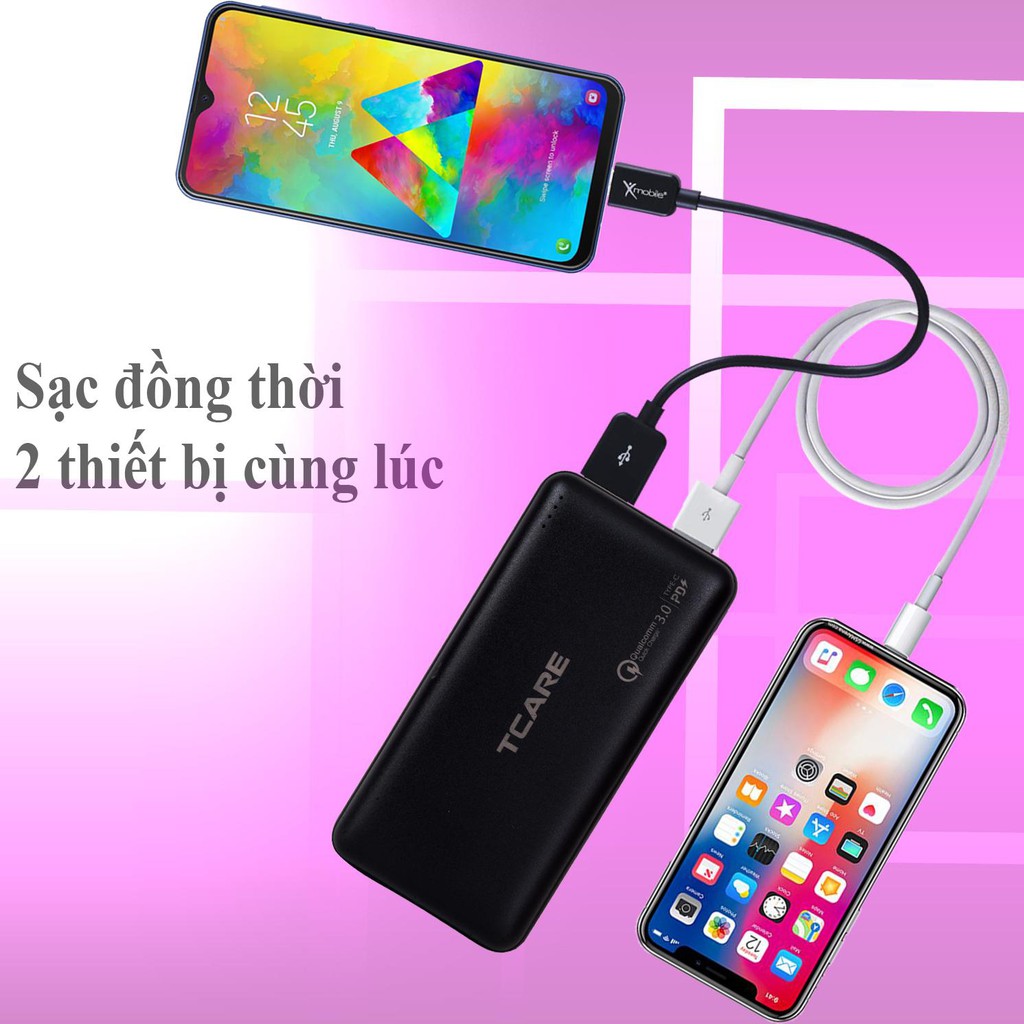 Pin sạc dự phòng 20000mAh sạc nhanh QC 3.0 Tcare T201