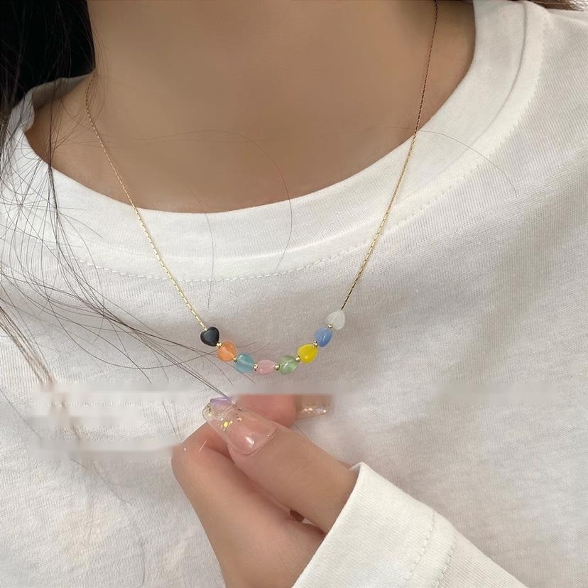 Vòng cổ Hình Trái Tim Đính Hạt Nhiều Màu Sắc Thời Trang Mùa Hè Cho Nữ