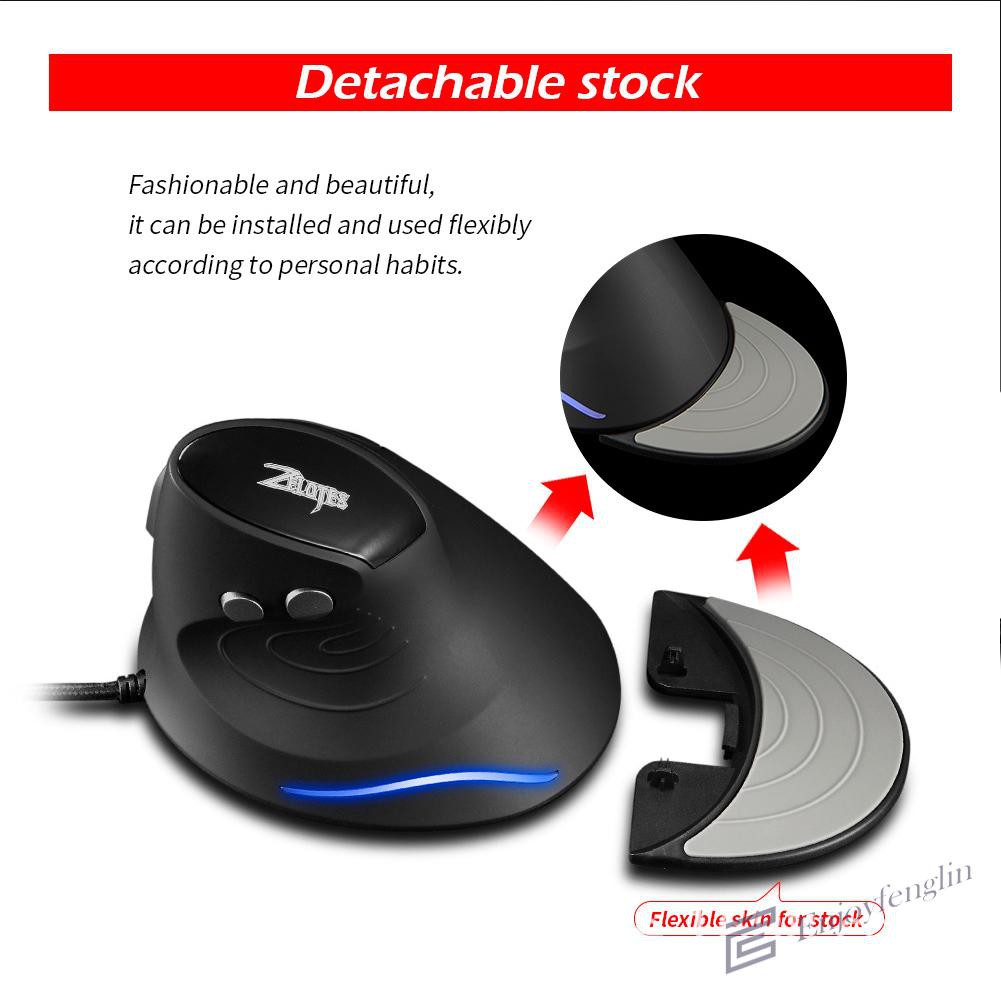 （En） ZELOTES 3200DPI Gaming Mouse Upright Wired 6 Button LED Desktop Game Mouse