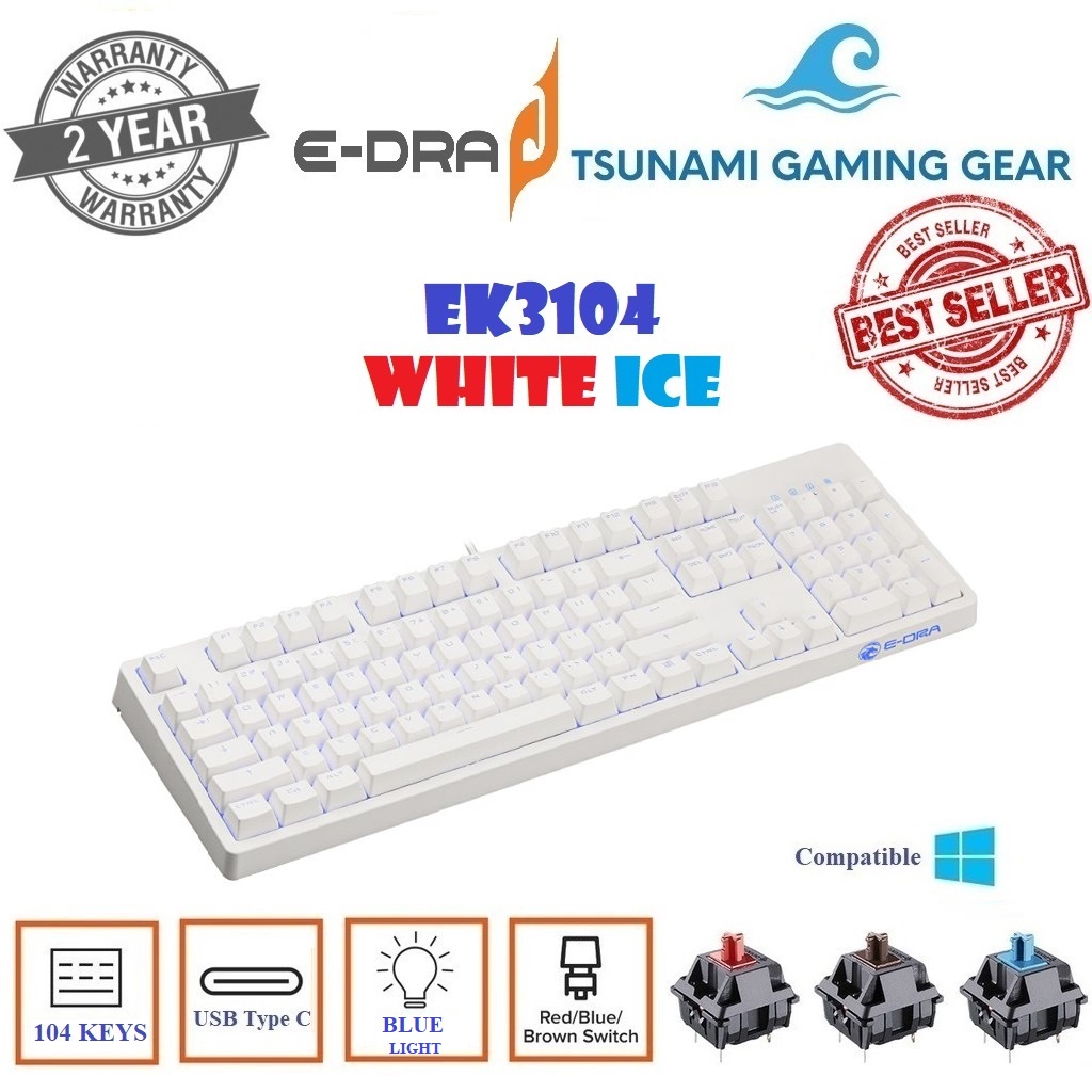 Phím cơ E-Dra EK3104 White Ice/ Led xanh cực chất version 2021 (Blue/ Brown/ Red switch) BH 2 năm