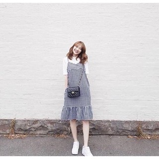 Set đầm yếm carô phối áo thun