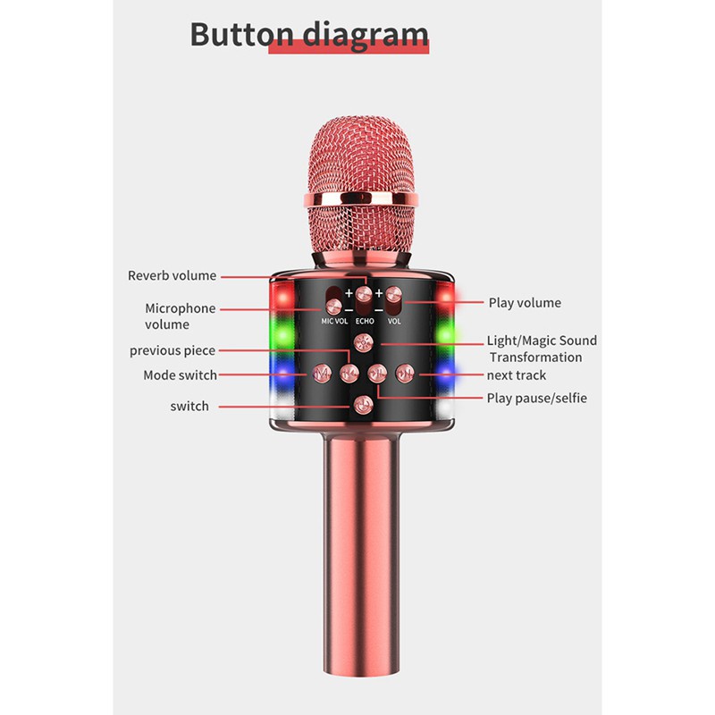 Micro Cầm Tay Không Dây Kết Nối Bluetooth Màu Hồng Dùng Để Hát Karaoke