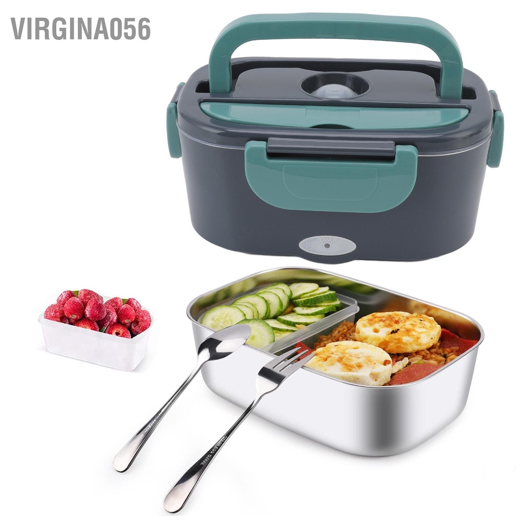 Virgina056 Hộp cơm điện 40W Sưởi ấm Dung tích 1.5L đựng bằng thép không gỉ 2 Cáp sạc cầm tay Tay hâm nóng