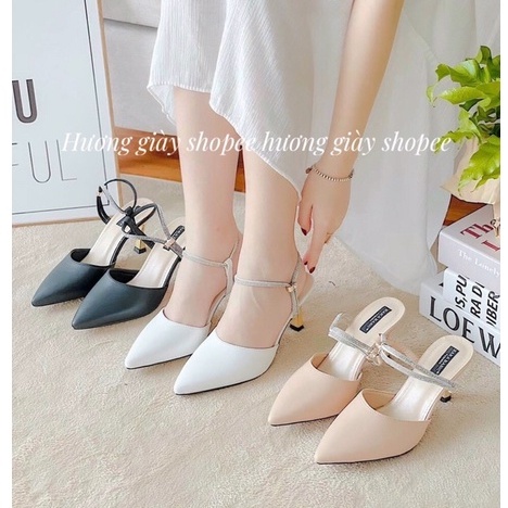 Giày sandal nữ đính đá gót nhọn 7cm đủ 3 màu mã M13