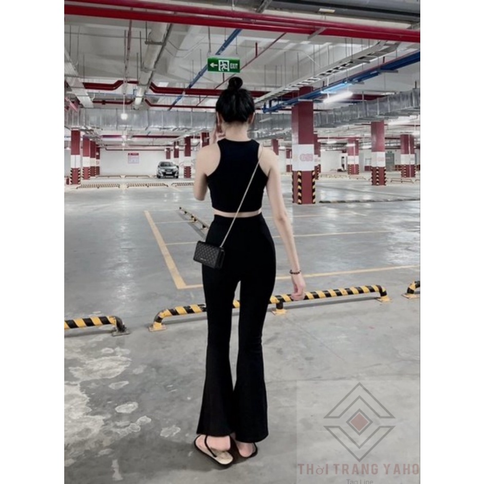 Quần legging ống loe cạp cao co dãn chất vải cotton mềm dày dặn dáng dài cao cấp Quần vải ống loe bigsize cạp chun đen