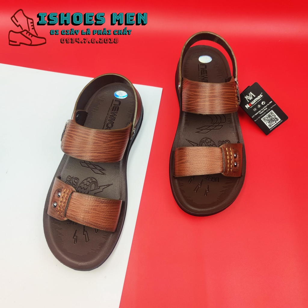 Sandal da bò,dép da da bò thật 100% Chính hãng Newmos kết hợp đế kếp cao 3,5cm cực đẹp khâu may chân quai siêu chắc chắn