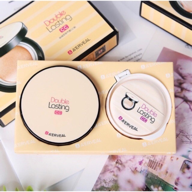 (1+1) Full Set Phấn Nước Nền A'ERVEAL Màu Vàng Double Lasting CC Tặng Kèm Lõi Thay Dễ Thương