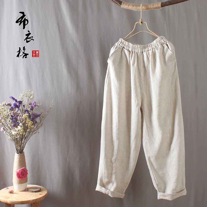 Quần dài nữ trung niên lưng thun vải Linen trơn cao cấp - Quần Linen Nữ Dài Lưng Thun Form Rộng - Thời Trang Phong Cách