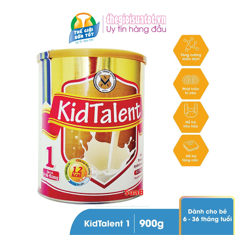 Sữa bột KidTalent 1 Dành cho trẻ từ 6-36 tháng tuổi biếng ăn, chậm lớn, suy dinh dưỡng, thấp còi - 900g