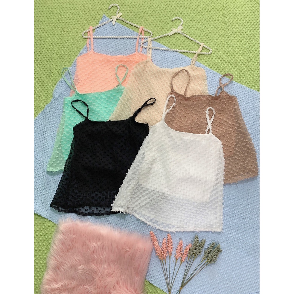 áo xinh 2 dây form suông họa tiết hoa nổi cute xinh xỉu lth