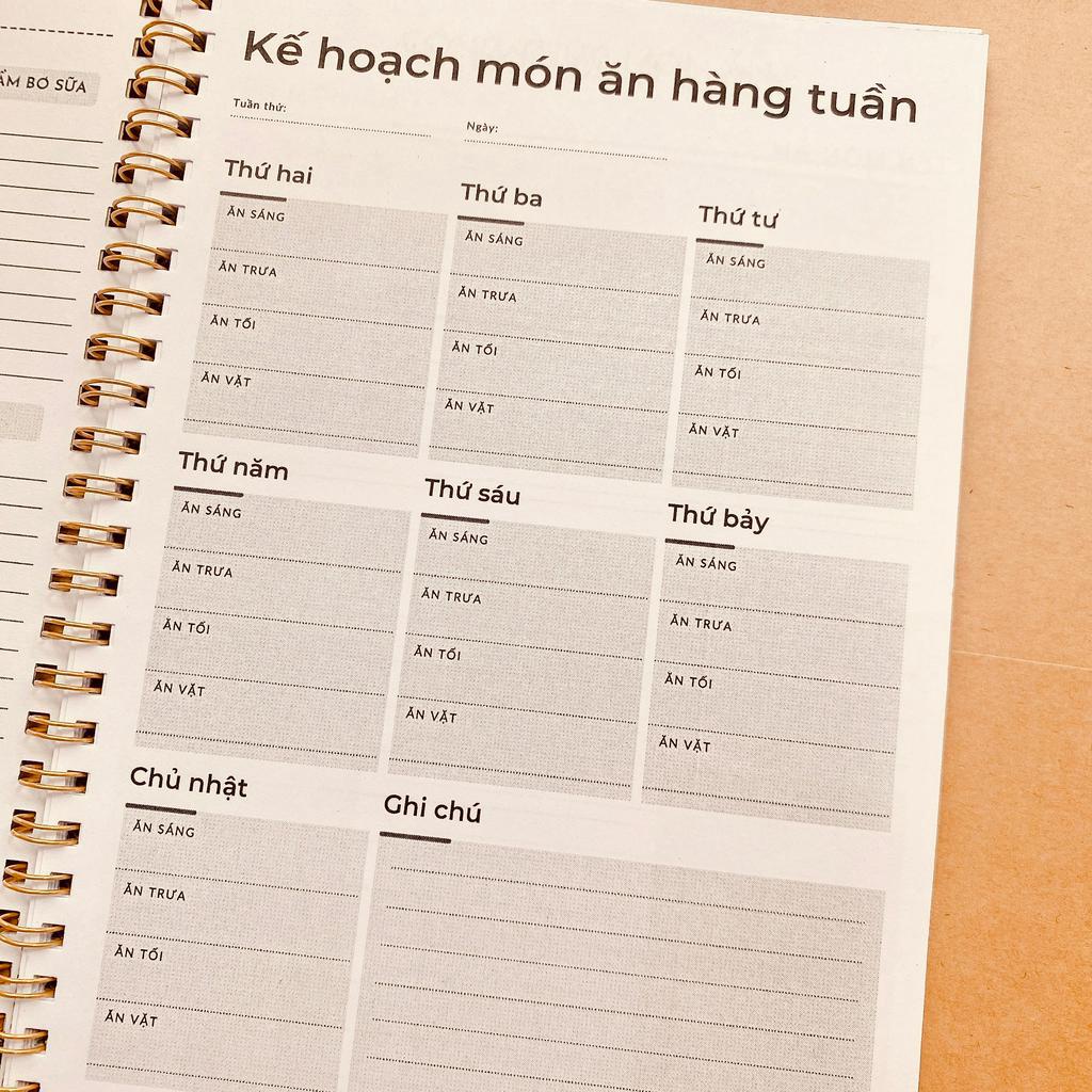 Sổ tay kế hoạch bữa ăn hàng tuần + Ghi chép công thức nấu ăn ngon - Tạp hoá Leng Keng