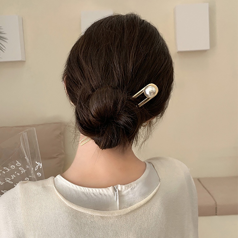 Trâm cài tóc nữ cá tính đính hạt trai ABS dùng búi tóc hằng ngày phong cách công sở vintage