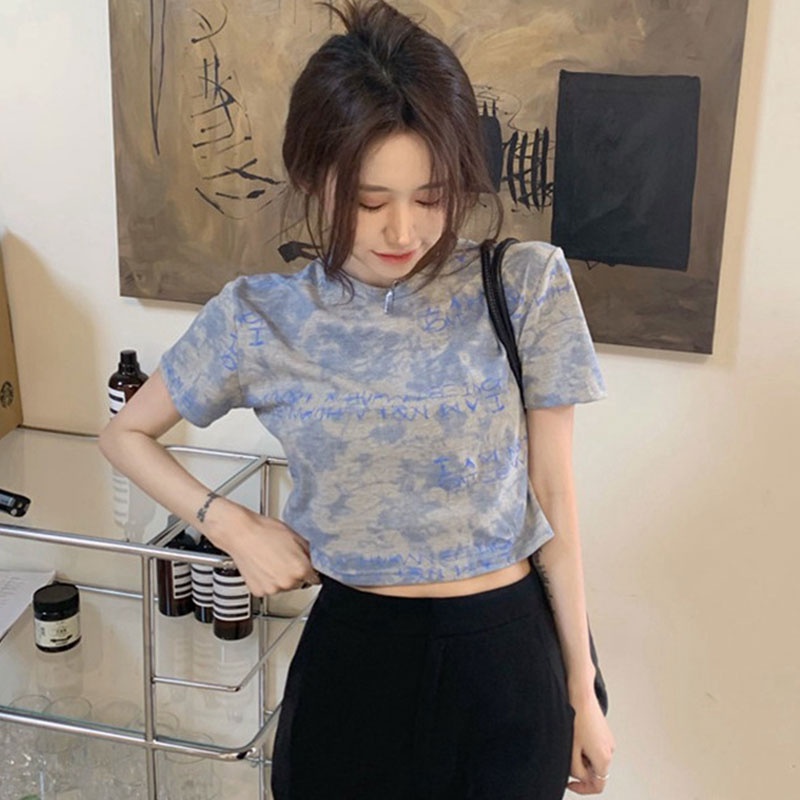 Áo thun YEYA form ngắn ngắn tay màu loang thời trang cho nữ