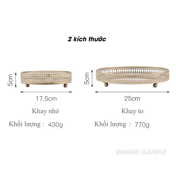 Khay gương đựng nến thơm viền họa tiết trang trí đựng đồ tiện dụng