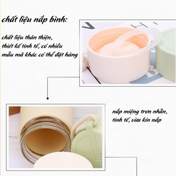Bình Nước Thủy Tinh 450ml Bọc Nhựa Cách Nhiệt In Hình  Dễ Thương