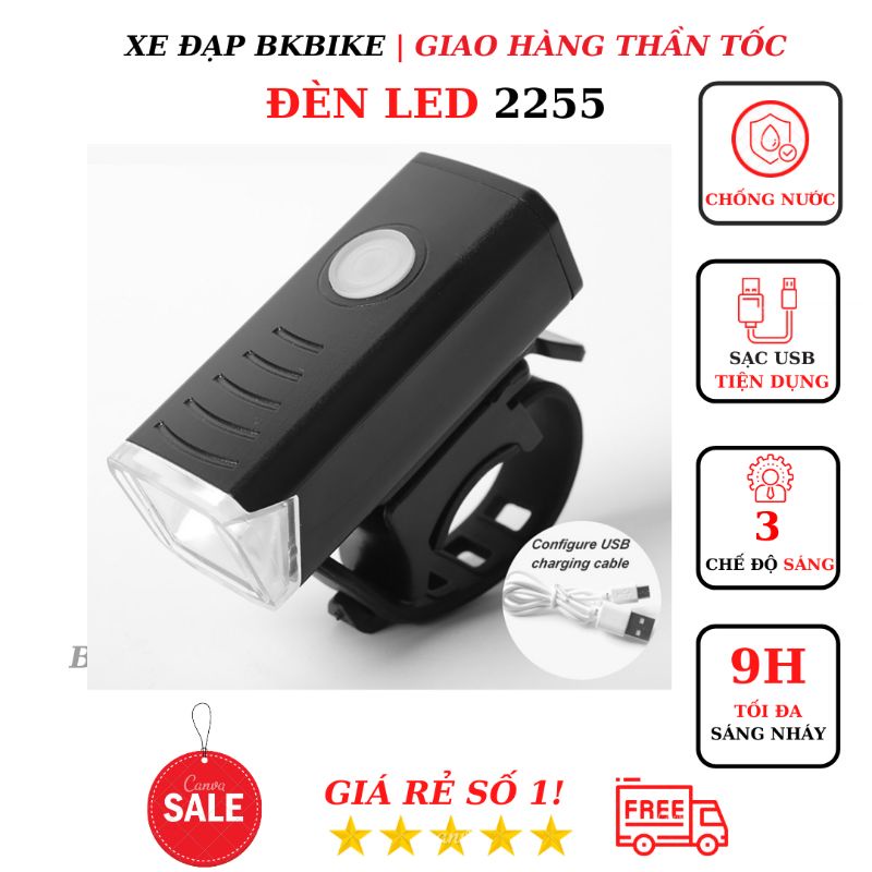 Đèn Led Xe Đạp 2255 - Chống Nước, Sạc Usb, Sáng nháy đến 10h