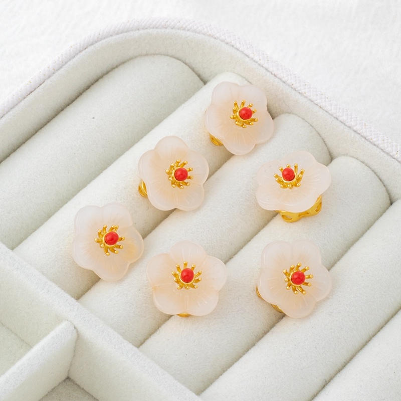 Chuỗi Hạt Cườm Đồng 18k Kích Thước 14*6mm Màu Vàng Đồng Hình Hoa Đào Dùng Làm Trang Sức