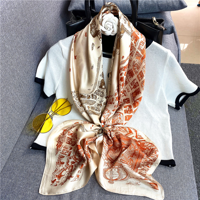 Khăn choàng cổ vải lụa giả họa tiết thời trang dành cho phụ nữ 90x90cm