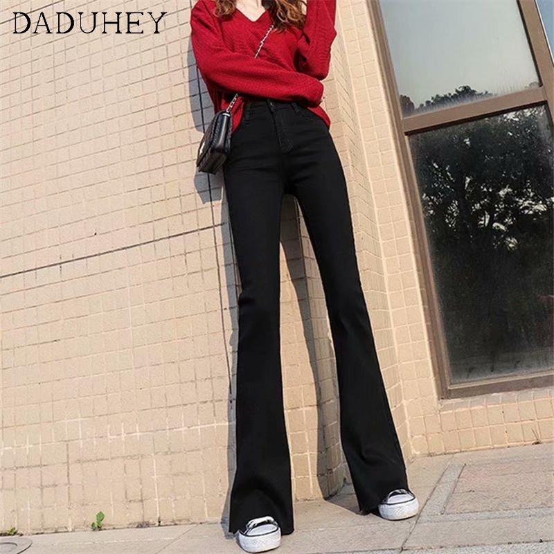 Quần jeans lưng cao ống loe thời trang phong cách Hong Kong 2021 dành cho nữ
