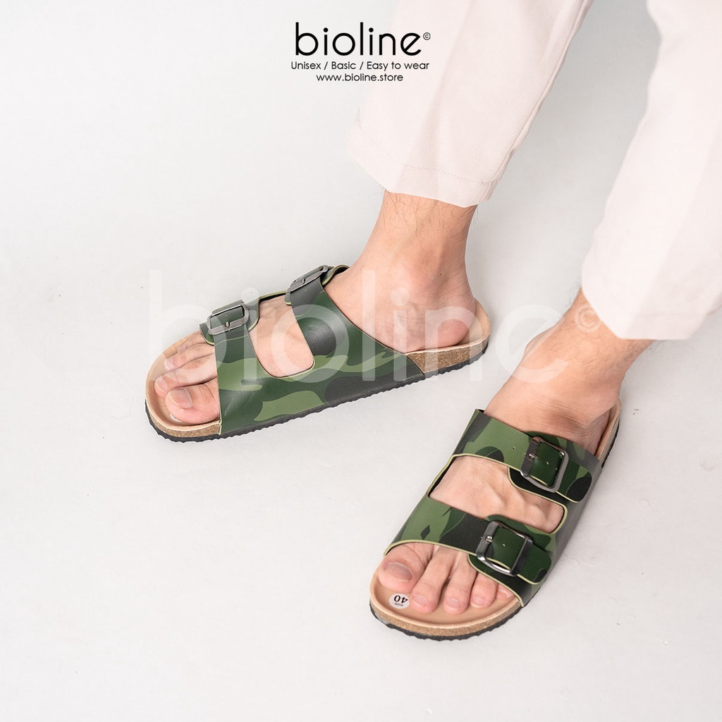 R01-Dép đế  trấu ARMY BIRKEN da PU chống nước cao cấp màu rằn ri quân đội, dép quai ngang 2 khóa,  chính hãng BIOLINE