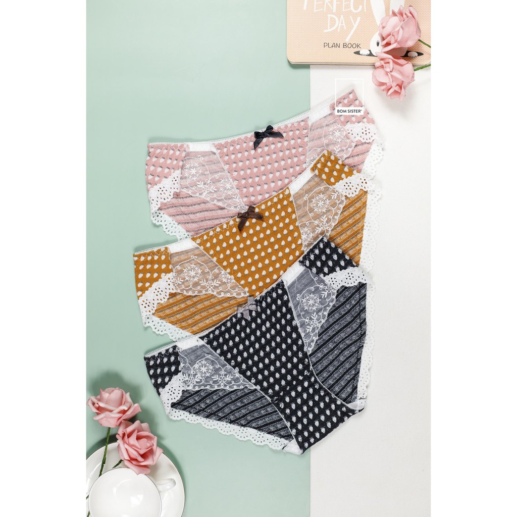 Quần Cotton Phối Lưới Đính Nơ Hoạ Tiết Trái Dâu Lưng Vừa BOM SISTER Q673 | BigBuy360 - bigbuy360.vn