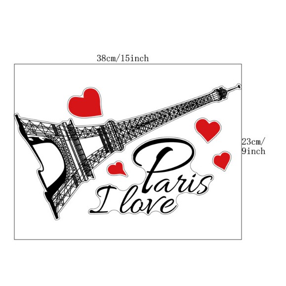 Decal trang trí tường - Tháp Paris Tim đỏ