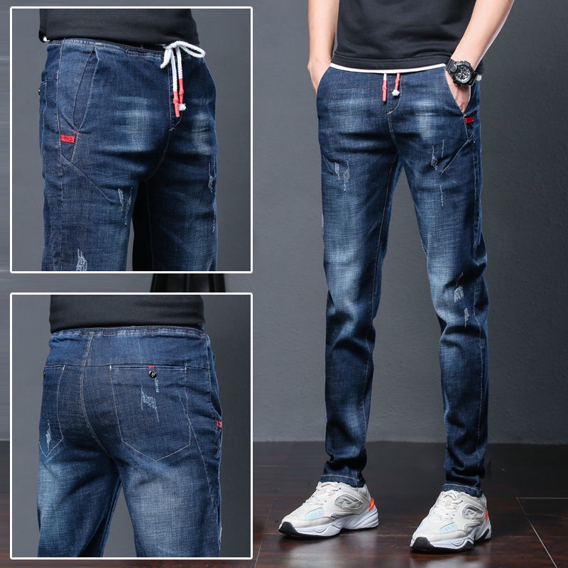 Quần Jean Baggy Lưng Thun Rút Dây Mùa Hè Trẻ Trung Cho Nam