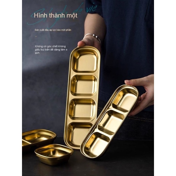 Khay đựng gia vị inox không ăn mòn 304 Hàn Quốc | Đĩa chấm inox vàng để panchan,đồ ăn kèm cho gia đình, nhà hàng cao cấp