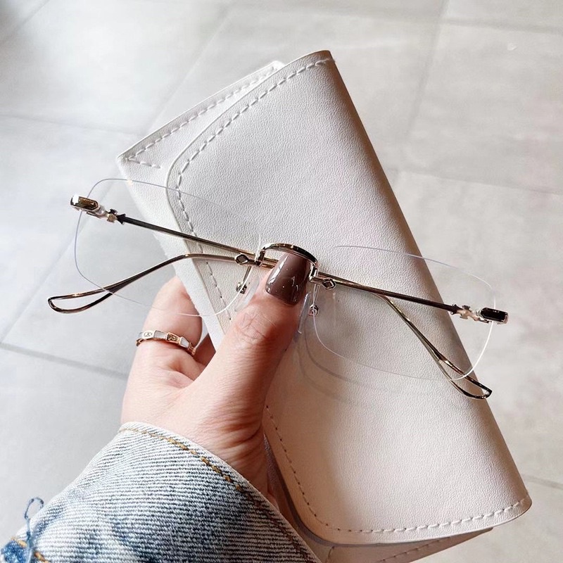 Kính giả cận, Gọng kính không viền chữ nhật 9320 cầu mắt vuông hot tiktok, chống ánh sáng xanh, UV400  Jolie eyewear