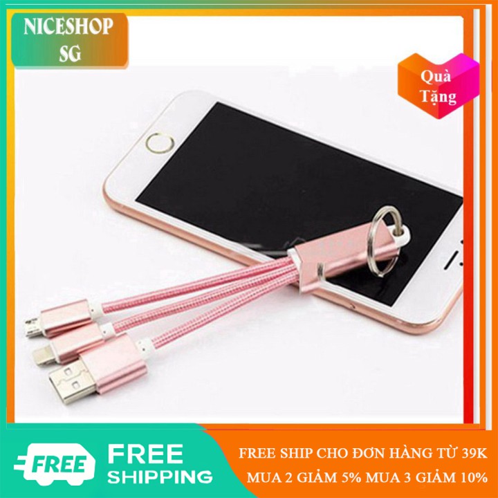 Cáp sạc 3 đầu kiêm móc khóa tiện lợi hỗ trợ dòng điện đến 2A - SA0018