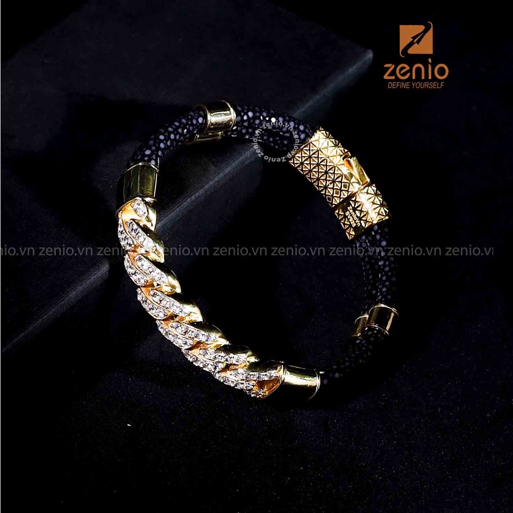 Vòng Tay Da Cá Đuối Phong Thủy May Mắn - Charm Mắc Xích Cuban Chain - Vòng Đôi Da Cá Đuối Zenio Sang Trọng, Cao Cấp