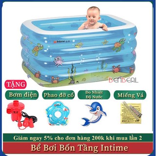 Bể bơi cho bé 4 tầng intime, kèm đo nhiệt độ nước, miếng vá, bể bơi cỡ lớn,loại dầy, bể bơi 4 tầng