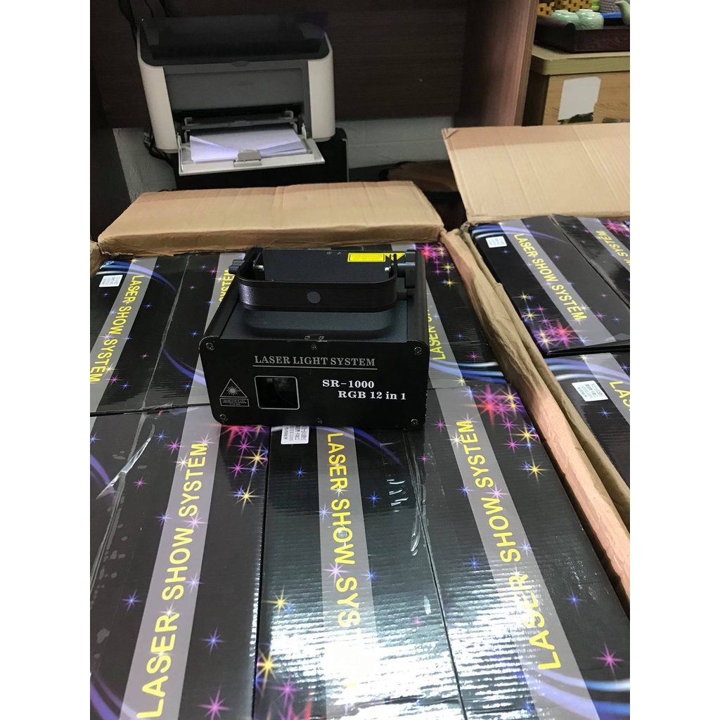 Đèn Laser Bay Phòng 1W RGB 12in1 Chiếu Hình 3D Đi Cảnh Phòng Bay, Karaoke, Vũ Trường…