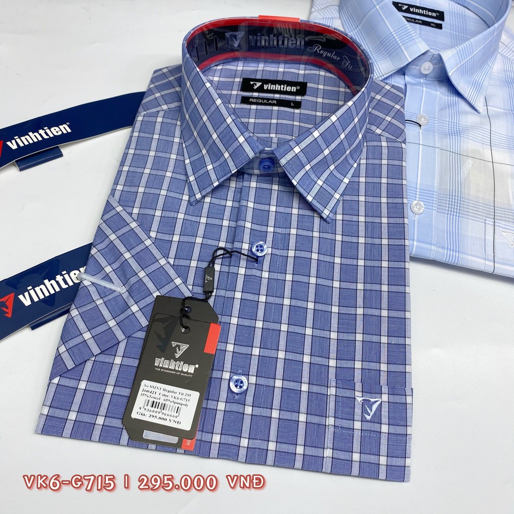 Áo Sơ Mi Ngắn Tay Sọc Caro Vạt Bầu Vĩnh Tiến 295 | BigBuy360 - bigbuy360.vn