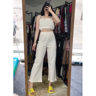 Set M N G áo dây quần ống rộng dư xịn