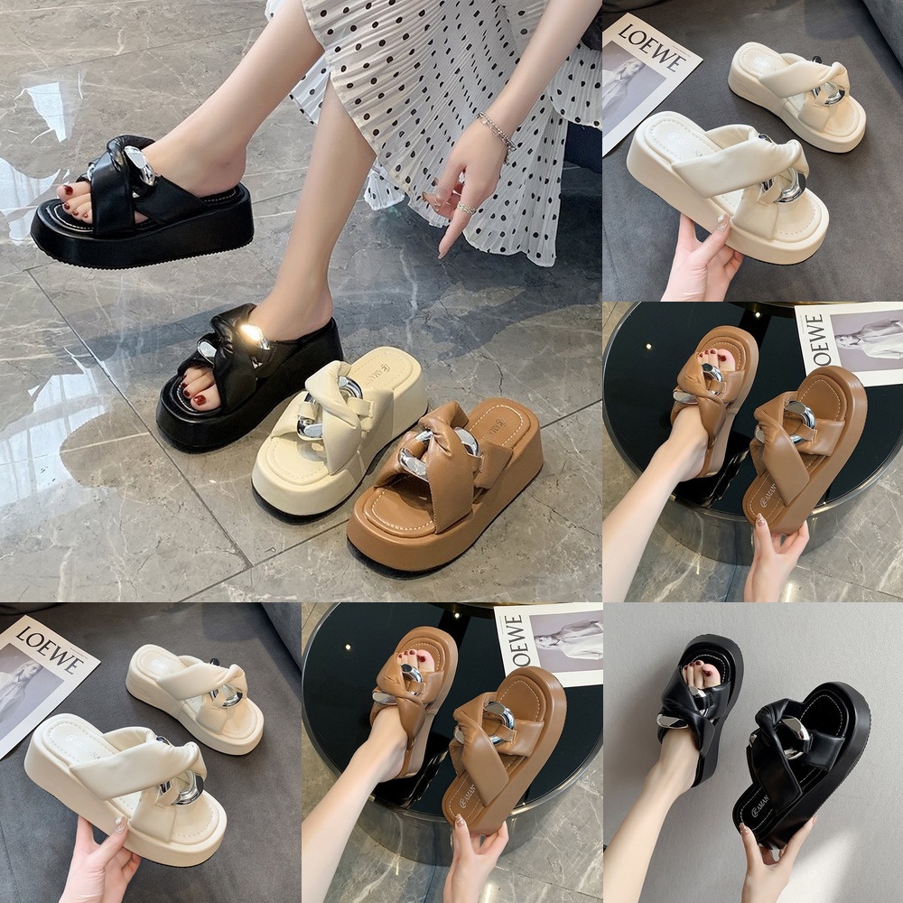 🎀 COOL A Dép Sandal Đế Dày Cao Gót 2022 Thời Trang Xuân Hè Mới Dễ Phối Đồ Thiết kế thích hợp dép tăng chiều cao đáy dày và dép đi trong nhà của phụ nữ tất cả các trang phục kết hợp bên ngoài mang giày cao gót có khóa kim loại