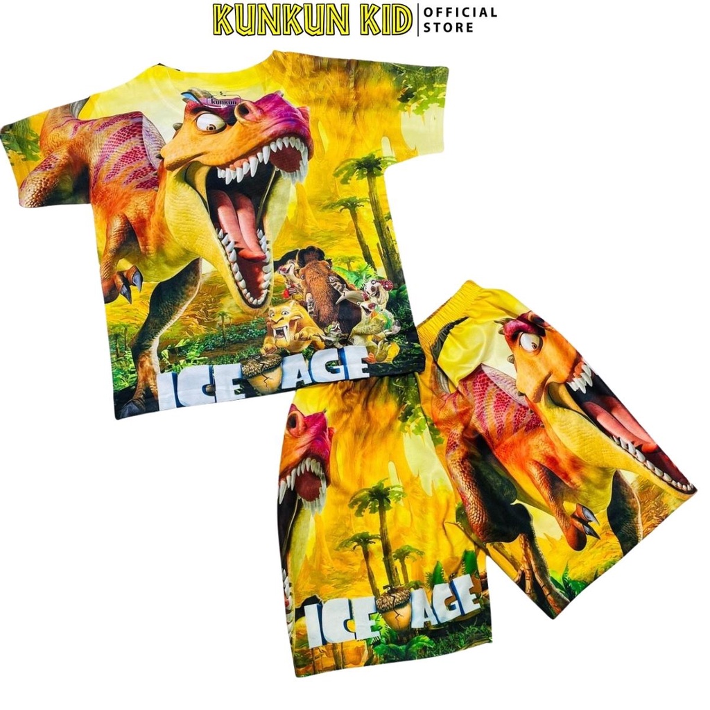 Quần áo trẻ em in 3d Kunkun Kid hình siêu nhân hoạt hình cộc tay cho bé trai size đại từ 10-40kg chất thun lạnh