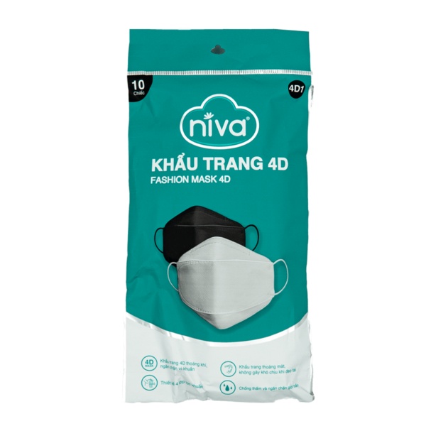 Combo 5 Khẩu Trang NIVA 4D Mask KF94 Dành Cho Người Lớn Túi 10 Chiếc Ngăn Bụi Mịn, Kháng Khuẩn, Không Kích Ứng Da