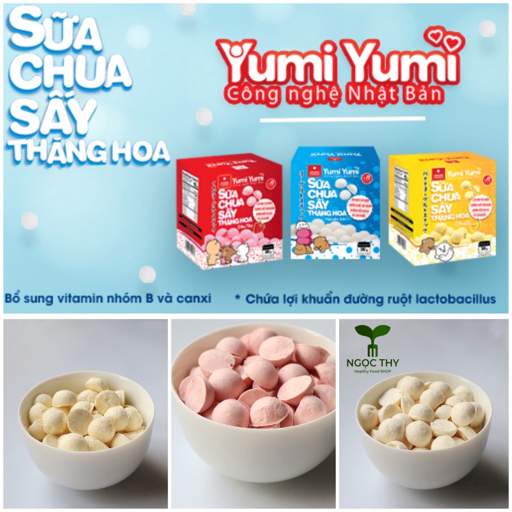 Viên sữa chua sấy thăng hoa Yumi Yumi hộp 30gr, đủ vị dâu chuối nguyên bản công nghệ Nhật
