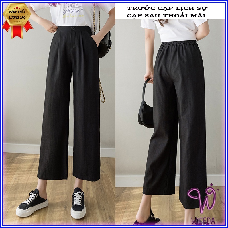 Quần ống rộng suông dài,quần culottes đũi nữ chất nhẹ thoáng mát  4 màu đen be trắng xanh ngọc WICEDA QD520.