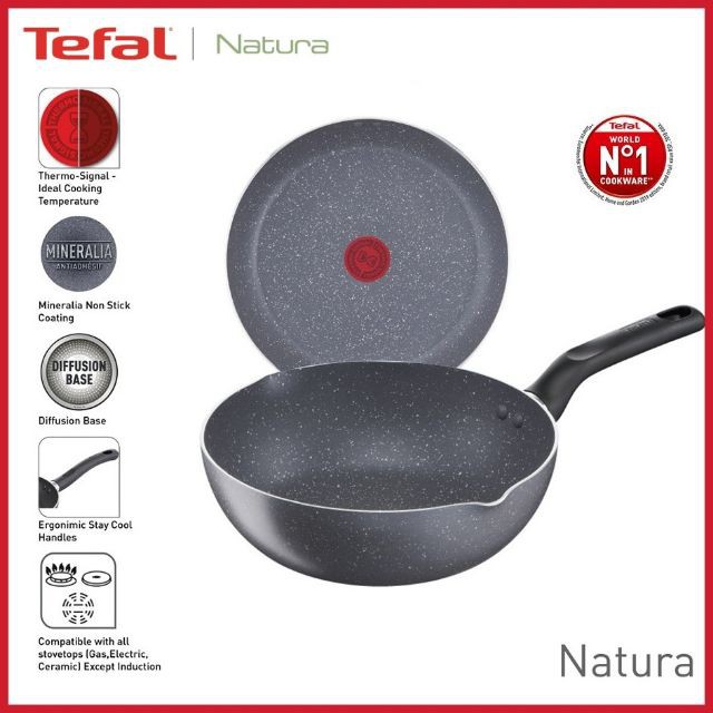 KHÔNG DÙNG BẾP TỪ-  Chảo chiên sâu lòng Tefal Natura vân đá B2266495 size 24 /B2266695 size 28cm- Hàng chính hãng