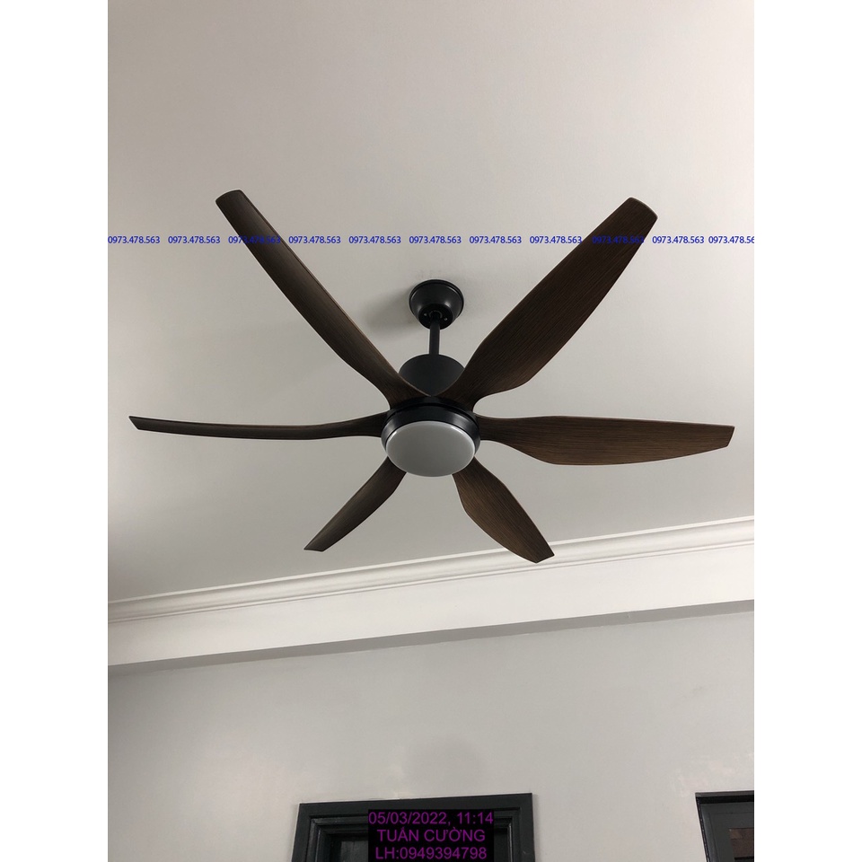 Quạt trần đèn led cao cấp 6 cánh sải dài có khiển từ xa 3 màu ánh sáng,bảo hành 5 năm