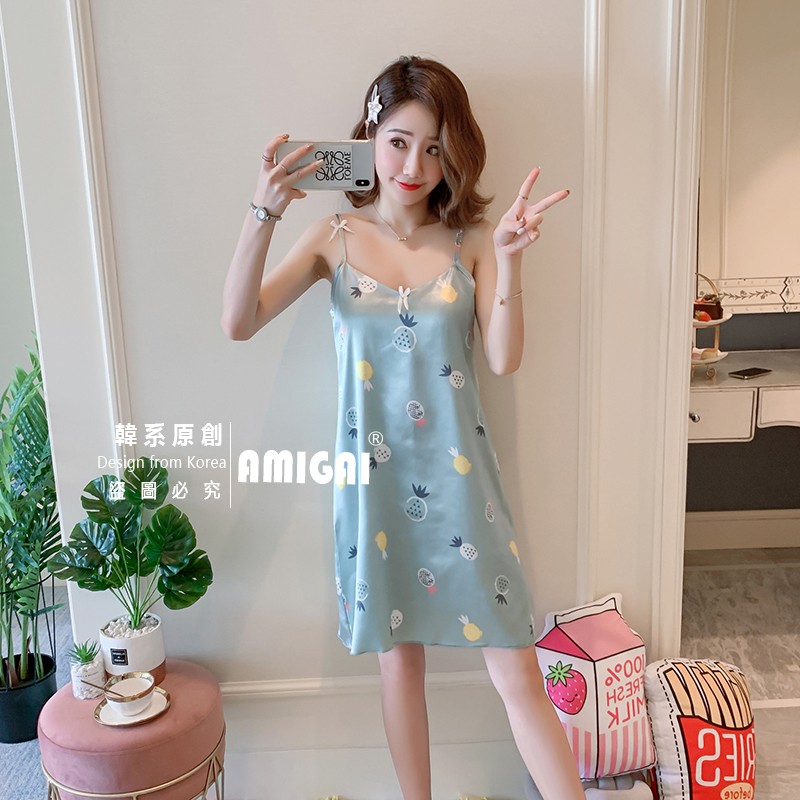 Đầm Ngủ Lụa Hai Dây Form Rộng Gợi Cảm Cho Nữ