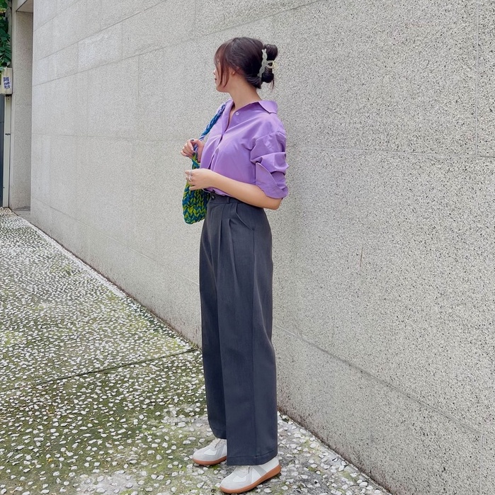 Áo sơ mi tím Fabric Holic dáng rộng