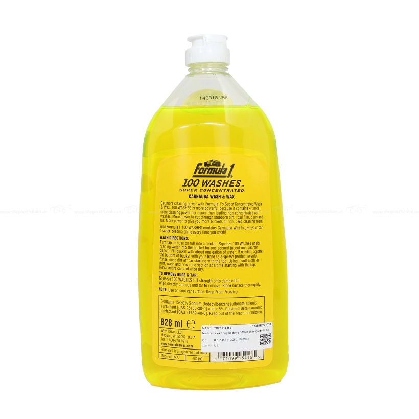 [Mã BMBAU50 giảm 10% đơn 99k] Nước Rửa Xe Siêu Đậm Đặc Có Đánh Bóng FORMULA 1 615458 828ml Nhập Khẩu Chính Hãng