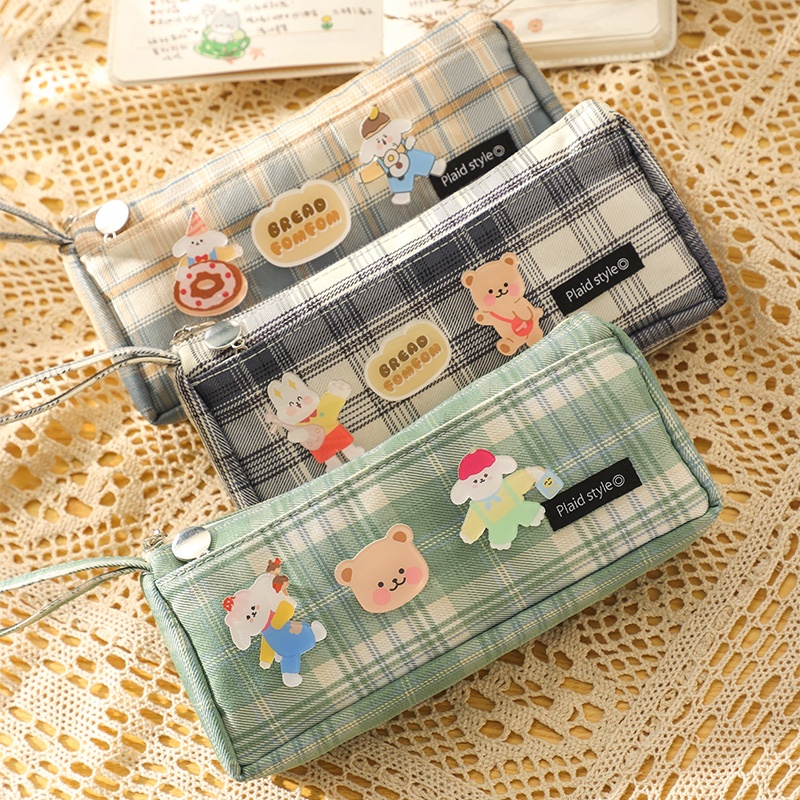 Bóp Viết Vải Caro Hot Trend INS, Hộp Bút Canvas Dạng Ví ,Cỡ To Cho Nữ Và Bé Gái Kiểu Hàn Xinh Xắn Họa Tiết QUTI HBV04